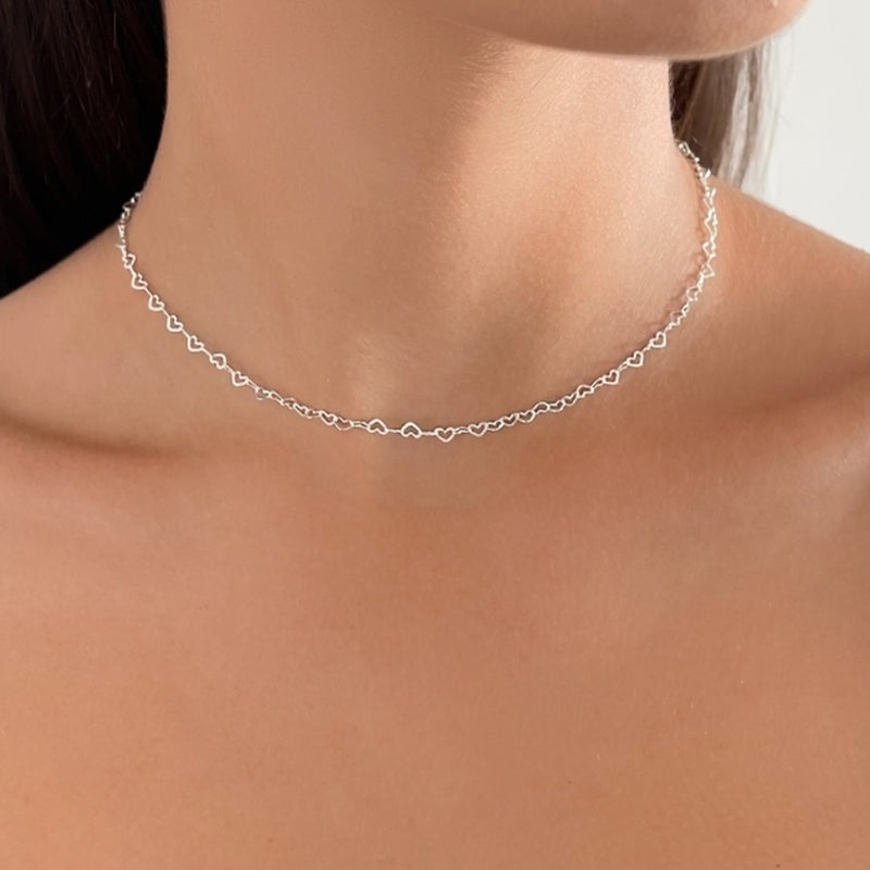 Colar Choker coração amor Folheado A prata 925